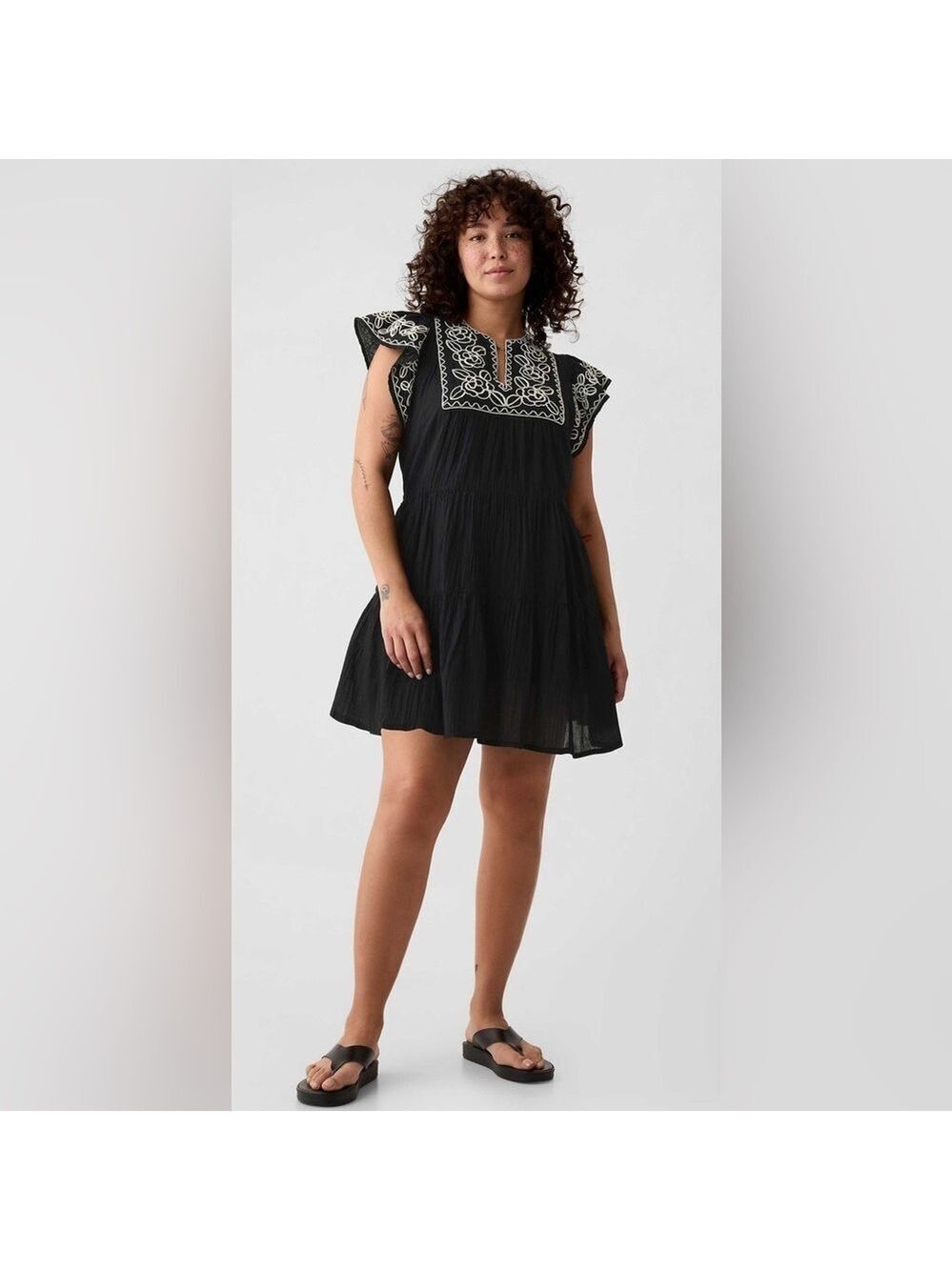 Gap 100% Cotton Crinkle Gauze Embroidered BoHo Beachy Summer Tiered Mini Dress